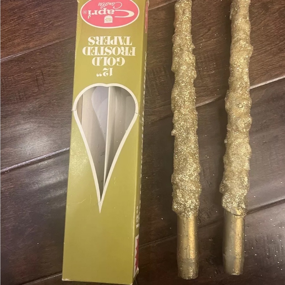 Vintage Capri Frosted Gold Tapered Candles 12”
